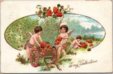 1911 VALENTINE'S DAY Postcard Cupids Angels Harvesting Red Hearts by River picture
