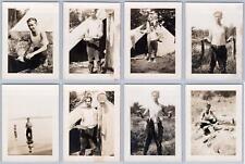 1940-1950's SET OF 8 VINTAGE SNAPSHOTS FISHING CAMPING MEN PHOTOGRAPHS 2.5