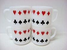 LOT 4 vtg FEDERAL milk GLASS mugs poker card suits DIAMOND HEART SPADE CLUB picture