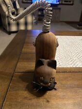 Vintage Wooden Cat Sculpture with Metal Spring Tail picture