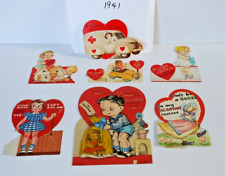Lot of 7 Vintage Valentines 1940s Cards Used Bright Colors 1941 picture