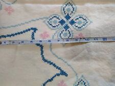 Vintage Tablecloth Linen MCM Hand Embroidery 46x44