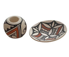 Kimo DeCora Isleta Pueblo Pottery Miniature Seed Pot Vase Set Polychrome Vtg picture