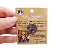 Saint St Benedict Silver Toned Engraved Lapel Pin for Clothes or Lanyards .75 In picture