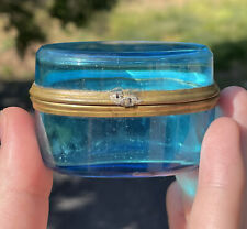 Antique Blue Glass Miniature Casket Trinket Ring Jewelry Box French 19th 20th C. picture