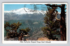 Postcard Denver Colorado Pikes Peak Snow Capped Mountain Rampart Range Road 1962 picture