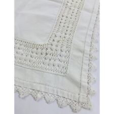 Vintge Handmade Lace White Cotton Rectangle Table Runner Crochet Edge Linen 40” picture