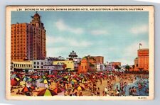 Long Beach CA-California, Bathing In The Lagoon, Antique Vintage c1985 Postcard picture