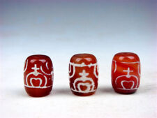 Set Of 3 Old Tibetan Agate Cinnabar Treasure Bottles Pattern Dzi Beads #12142104 picture