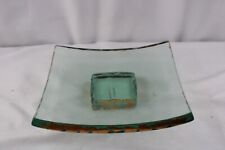 Annieglass Roman Green Gold Foooted Cake Plate 8 1/8