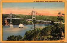 Waldo Hancock Bridge Penobscot River Maine Sailboat Flag Forestry Postcard Note picture