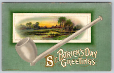 c1910s St. Patrick's Day Greetings Pipe Embossed Antique Vintage Postcard picture