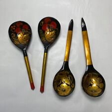 Russian Khokhloma Hohloma Spoons Vintage Wooden Handpainted Lacquered Wood 4 picture