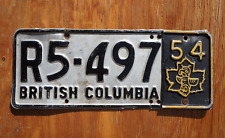 1952 / 1954 British Columbia Canada License Plate With '54 TAB picture