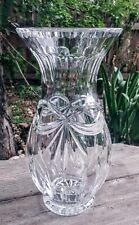 Beautiful 10in Lead Crystal Bows Ribbons Etched Clear Glass Vase picture
