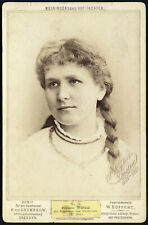 pretty girl w amazing eyes, pigtails, unusual, antique Cabinet Card, Dresden, 18 picture