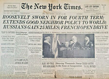 New York Times Jan 21 1945 Original Rare President FDR Sworn In Cover Page picture