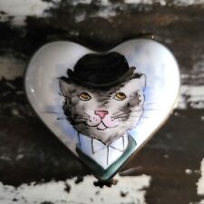 Vtg Limoges Peint Main Exclusive Chamart Box Cat with Bowler Hat Signed CP Gros picture