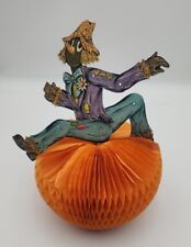 Vintage Beistle USA Halloween Die Cut Jointed Scarecrow Pumpkin Honeycomb Fall picture