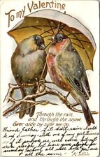 vintage postcard- To My Valentine birds with umbrella undivided back posted 1907 picture
