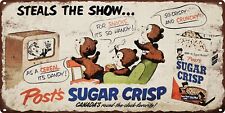1950s Post SUGAR CRISP Steals The Show Trolley Metal Sign Repro 6x12
