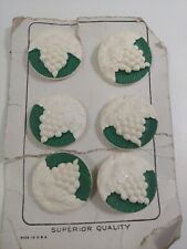 VINTAGE CELLULOID GREEN AND WHITE GRAPE BUTTONS ON CARD NOS picture
