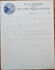 Harlowton, MT 1910 Letterhead: Graves Butcher, Beef/Pork/Mutton/Veal - Montana picture