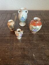 Lot of 4 Antique Porcelain Miniature Vases Hand Painted Japan Flowers Bamboo picture