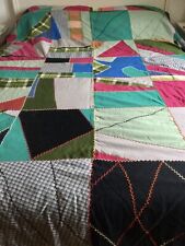 Vintage Wool Quilt Top Hand Embroidered  Feather Stitch Crazy Quilt New 74 X 85” picture