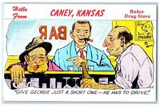 c1960 Drinking Alcohol Baker Drug Store Hello Caney Kansas KS Laff Cafe Postcard picture
