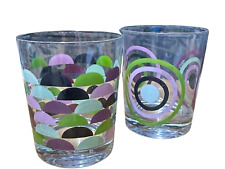 Vintage IKEA Set of 2 Retro Purple & Green Patterned Cocktail Glasses 3.75” picture