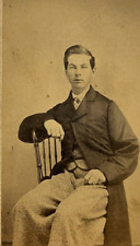 ANTIQUE CDV PHOTO SEATED MAN LONG COAT CIVIL WAR 3 CENT STAMP  1861-65 NEW YORK picture