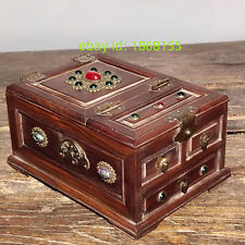 7″ Noble natural rosewood handmade old Jewelry box Storage With makeup mirror picture
