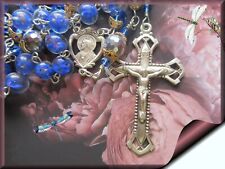 Vintage Italian Venetian Blue Lampwork Glass Rosary 925 Sterling Silver Blest picture