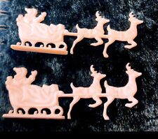 2 Vintage Pink Santa And Reindeer Plastic Figurines picture