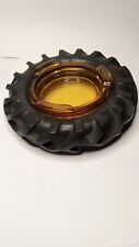 Vtg  Firestone Tractor Tire Amber  Glass Gum Driped Rubber  6 1/2in wide ashtray picture