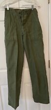 Vintage Army Men Pants 60s Olive Green Sateen OG-107 Type 1 Button Fly 28x31 picture