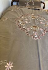 Vintage Crushed Velvet Bedspread With Appliqué Floral Pattern picture