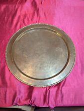 Vintage Floral Etched Brass Large Round Wall Hanging Tray Table 27.5” Pie Edge picture