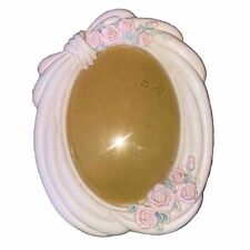 Vintage Ceramic Oval Shaped Picture Frame; Off White W/Floral  4x6 picture