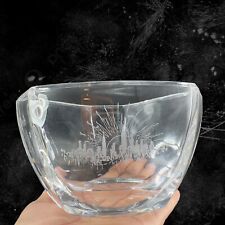 Tiffany And Co Clear Crystal Glass Bowl Dish With Etched City Signed On Bottom picture