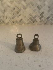 Vintage Etched Solid Brass Bell (2.75” Tall) Made in India Set of 2 picture