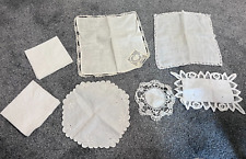 Lot of 7 ~ Vintage Linen & Crochet Doily Napkin ~ Various Sizes ~ Ivory White picture