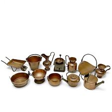 Vintage Lot of 12 Miniature Copper Pieces Pots Pans Wheelbarrow Pitchers Etc picture
