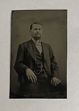 Antique Victorian Tintype Photo Handsome Man Sitting Tin Type picture