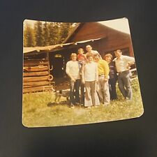 Vintage Snapshot Photo Montana Family In Front Of Western Home Ranch Cabin 1970s picture