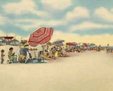Vintage Linen Postcard Beach Scene Summer Time People Lavallette New Jersey NJ picture