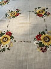 VTG Italian Linen  Embroidered Floral Tablecloth W/6 Napkins Mom Cottage Core picture