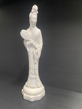 Vintage Asian Plaster Statue Figurine Circa 1980’s Woman Holding Feather 16” picture