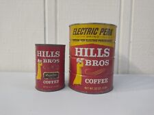 Vintage Lot Hills Bros Coffee Cans 2 lb Electric Perk 8 Oz Regular Empty No Lids picture